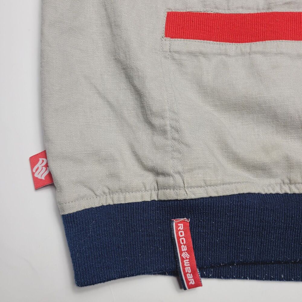 Vintage Rocawear 3/4 Sleeve Jacket Full Zip Men's Size XL Tan Red Blue 90's Read - Picture 11 of 13